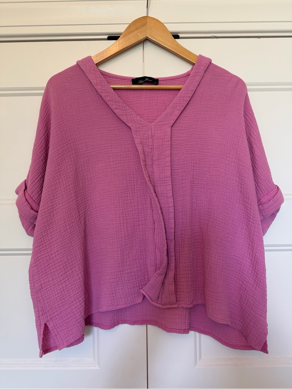 PALMETTO MOON Relaxed V-Neck Gauze Blouse in Mauve Pink